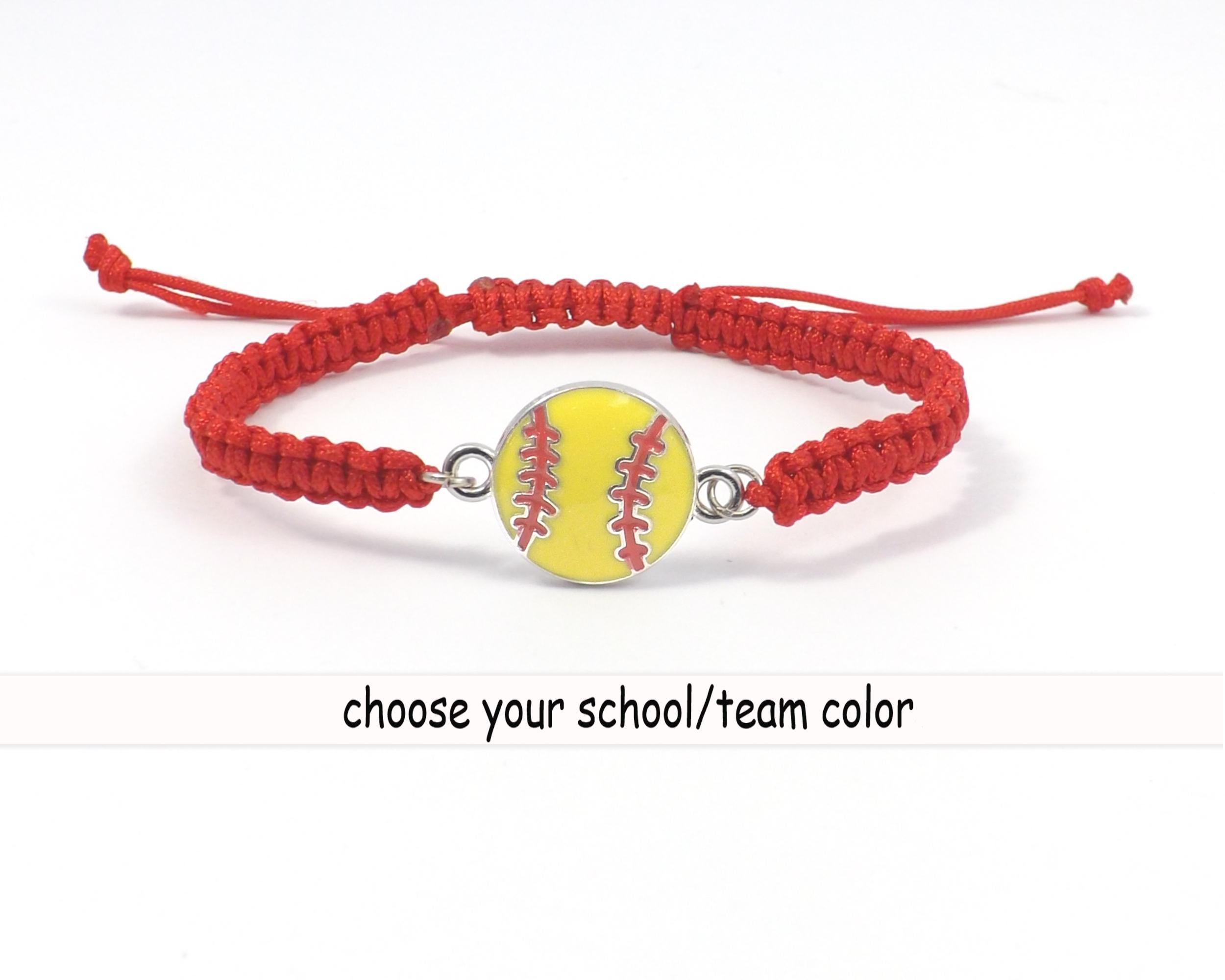 Softball Bracelet, Yellow Enamel Charm Braided Bracelet Softball - Technical View