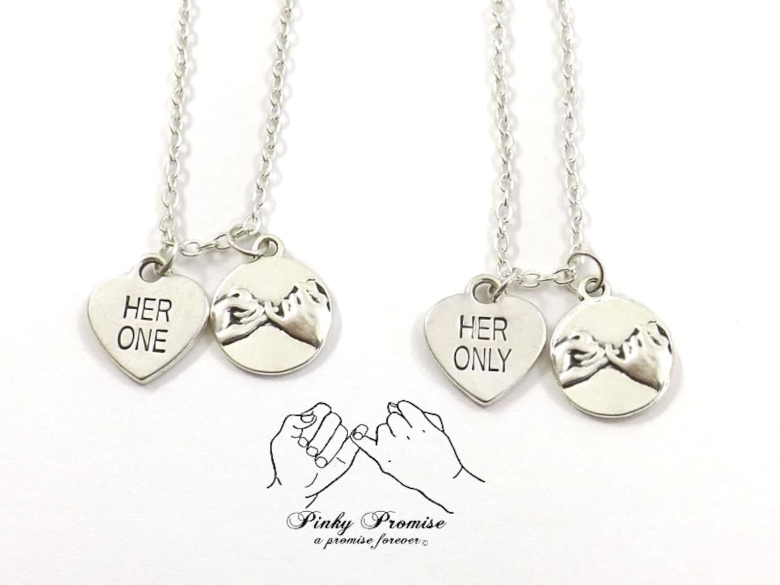 2 Her One Her Only Pinky Promise Necklaces, LGBT Necklaces, Lesbian Couples Jewel...