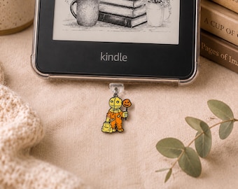 Pumpkin Man Trick or Treat Kindle Dust Plug Charm • Halloween Enamel • USB-C, Lightning & Micro-USB