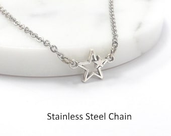 Double Star Necklace with Stainless Steel Chain, Dainty Y2K Celestial Jewelry for Teen, Women