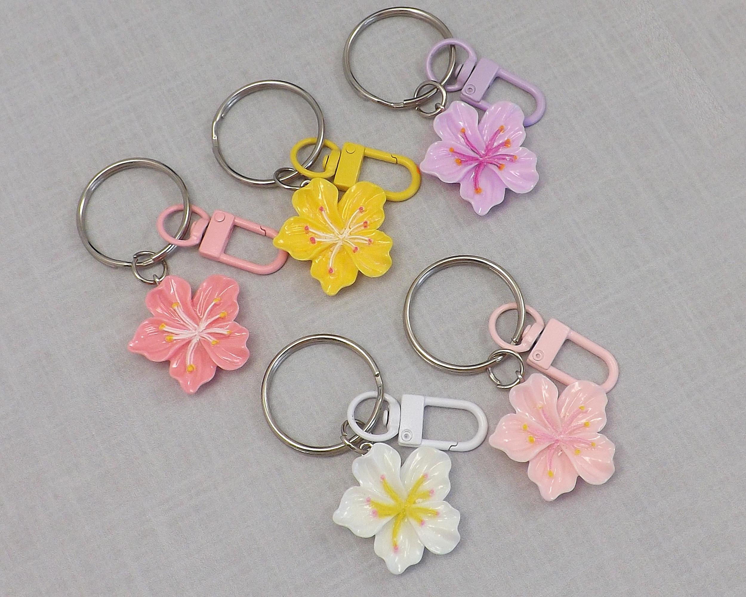 Hibiscus Flower Keychain Purse Bag Charm, Zipper Pull Charm, Your