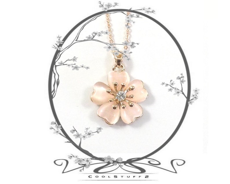 Gift for Mom, Cherry Blossom Necklace, Rose Gold Sakura Necklace, Pink Cherry Blossom Wedding, Flower Girl Gift, Bridesmaid or Bride Jewelry image 3