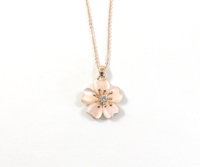 Gift for Mom, Cherry Blossom Necklace, Rose Gold Sakura Necklace, Pink Cherry Blossom Wedding, Flower Girl Gift, Bridesmaid or Bride Jewelry image 4