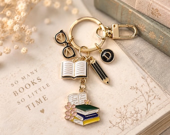 Personalized Book Lover Enamel Bag Charm – Reader Gift – Literary Keychain