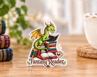 Fantasy Reader Book Dragon Vinyl Sticker - Bookish Waterproof Vinyl for Kindle or Laptop