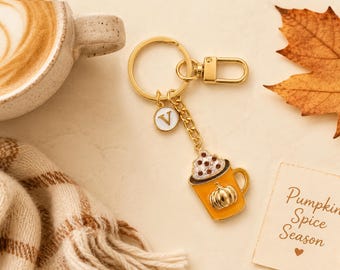 Personalized Pumpkin Spice Latte Enamel Bag Charm – Fall Keychain