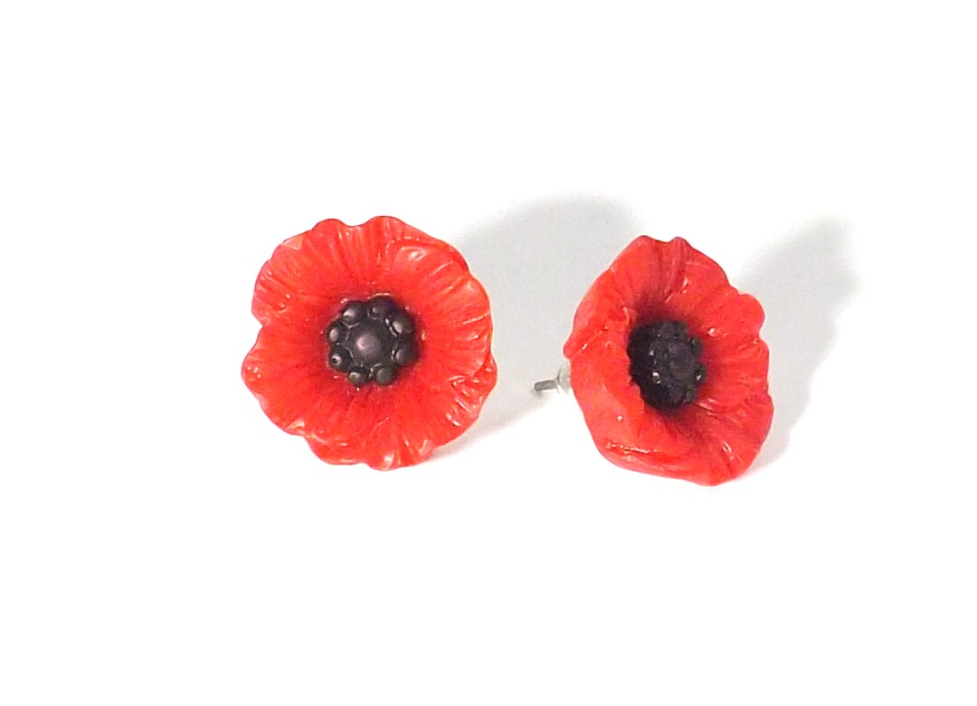 Poppy Earrings, Poppy Flower Earrings, Post Earrings, Red Poppy Jewelry