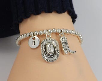 Cowboy Jewelry, Western Cowgirl Bracelet with Cowboy Hat and Cowboy Boots