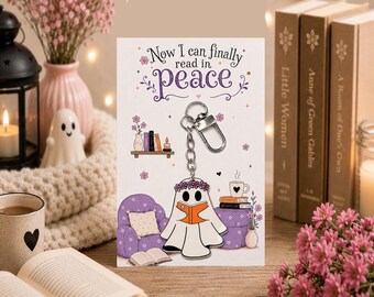Ghost Reading Book Acrylic Keychain – Cozy Readers Fall Bag Charm