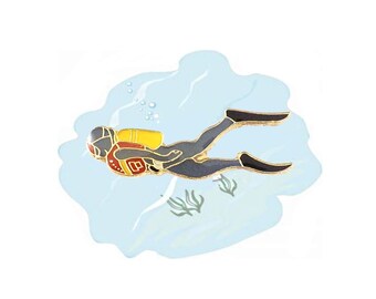 Scuba Diver Pin, Enamel Pin, Lapel Pin, Scuba Jewelry, Snorkeling, Diver Jewelry, Cool Pin, Cool Tie Tack, Mens Tie Tack, Gift for Husband