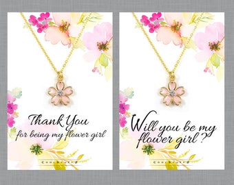 Flower Girl Gift, Flower Girl Necklace, Will You Be My flower Girl, Thank You, Cherry Blossom Spring Wedding Necklace, Gold Flower Girl