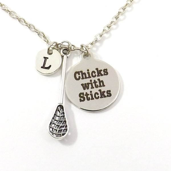 Lacrosse Necklace, Chicks with Sticks, Personalized Initial Necklace, Lacrosse Charm, Sport Team Jewelry, Lacrosse Jewelry, LAX