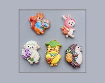 Animal Pins – Retro Mid Century Storybook Woodland Cottagecore Style