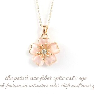 Gift for Mom, Cherry Blossom Necklace, Rose Gold Sakura Necklace, Pink Cherry Blossom Wedding, Flower Girl Gift, Bridesmaid or Bride Jewelry image 2