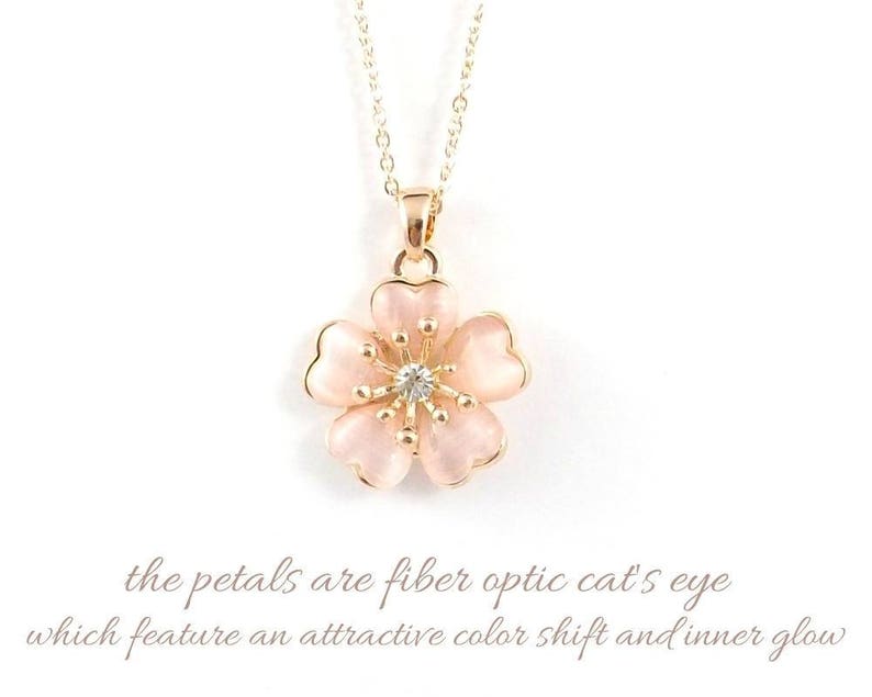 Gift for Mom, Cherry Blossom Necklace, Rose Gold Sakura Necklace, Pink Cherry Blossom Wedding, Flower Girl Gift, Bridesmaid or Bride Jewelry image 2