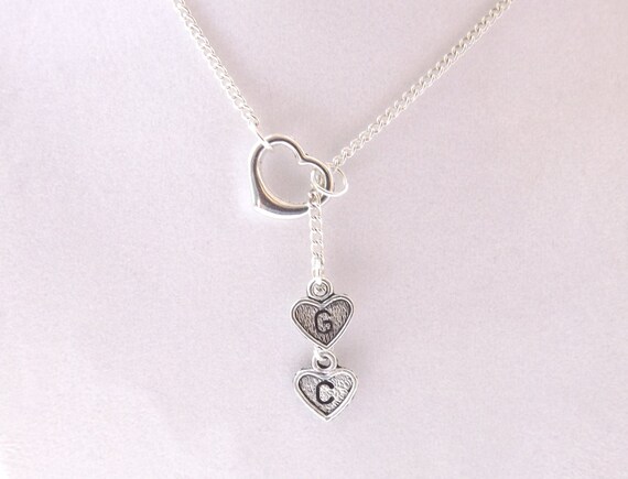 Items similar to Couples Tiny Heart Personalized Lariat Necklace ...