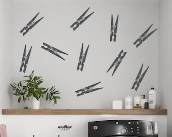 Clothespins Laundry Wall Decals - Laundry Room Decals - Laundry Decor - Laundry Pins Set, Gift