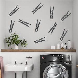 Clothespins Laundry Wall Decals Laundry Room Decals Laundry Decor Laundry Pins Set image 1