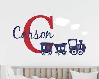 Train Nursery Wall Decal - Initial and Name Train Decals,  Train Wall Décor -  Boys Train Room Decals