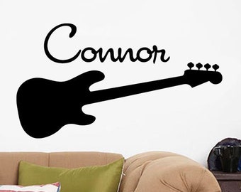 Guitar Music Kids Name Decal - Rock and Roll Decal with Kids Custom Name Personalized - Guitar Sticker Decal