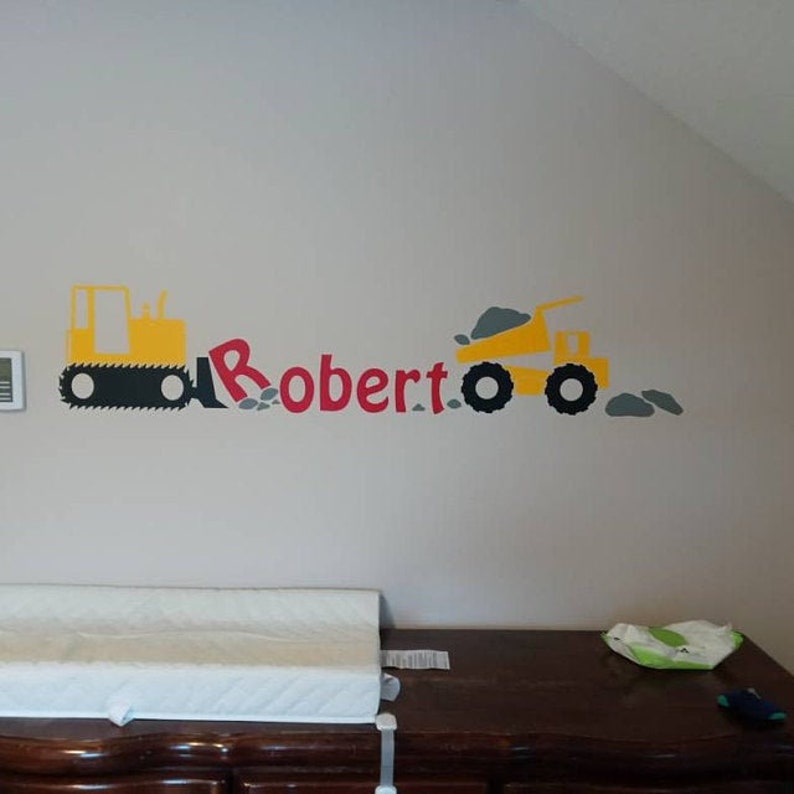 Construction Trucks Wall Decal Custom Name Decal Boys Room Etsy