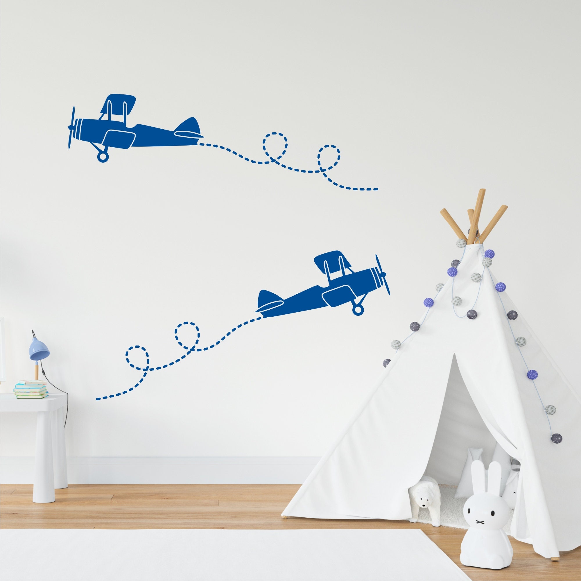 Airplane Biplane Wall Decal Set - Set of 2 Airplane Decals, Kids Room ...