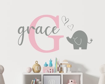 Personalized Name Wall Decal - Elephant Wall Decal - Girls Boys Name Wall Decal - Elephant Decal - Nursery Wall Decal - Elephant Decor