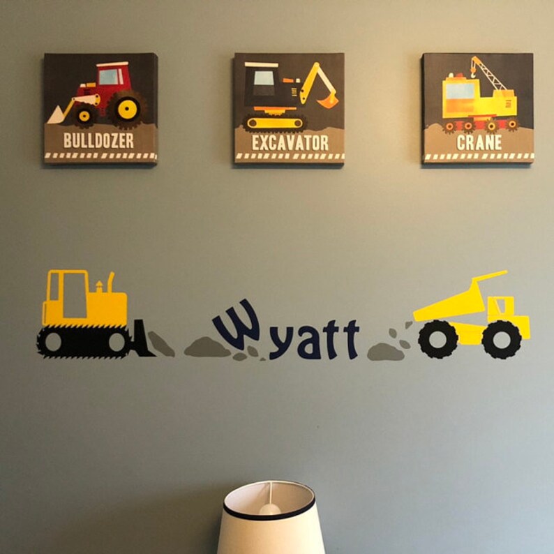 Construction Trucks Wall Decal Custom Name Decal Boys Room Etsy