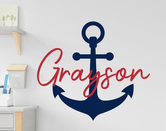 NAUTICAL Wall Decal, Anchor Decal, Custom Name Decal, Vinyl Wall Decals, Nautical Nursery, Boat Anchor Decal Sailing Decal