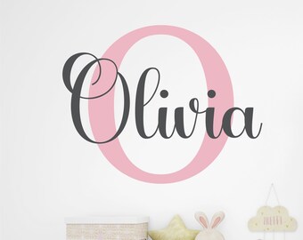 Personalized Name Wall Decal / Custom Girl Monogram Initial Wall Sticker, Nursery Vinyl Lettering Décor, Kids Room Baby Girls Name Decal