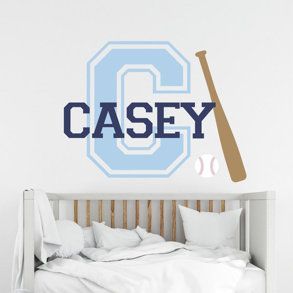 Baseball Wall Decal with Kid's Name and Baseball and Baseball Bat - Personalized Baseball Wall Decal - Custom Baseball Sticker