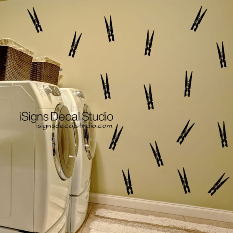 Clothespins Laundry Wall Decals Laundry Room Decals Laundry Decor Laundry Pins Set image 10