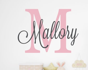 Personalized Name Wall Decal / Custom Girl Monogram Initial Wall Sticker, Nursery Vinyl Lettering Décor, Kids Room Baby Girls Name Decal