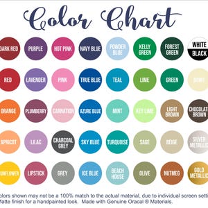 May include: A color chart with a variety of color swatches, including shades of red, purple, pink, blue, green, and brown. The chart includes the text "Color Chart" at the top and a disclaimer at the bottom.