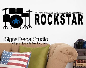 MUSIC Wall Decal - Drums Wall Decal - Rockstar Decal - Vinyl Wall Decal Music