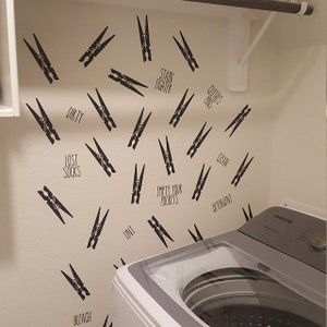 Clothespins Laundry Wall Decals Laundry Room Decals Laundry Decor Laundry Pins Set image 7