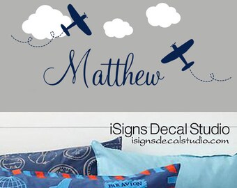 AIRPLANE WALL DECAL - Custom Name Decal- Airplane Name Decal - Airplane Decal -Kids Room Decal -Boys Decal - Airplane Sticker