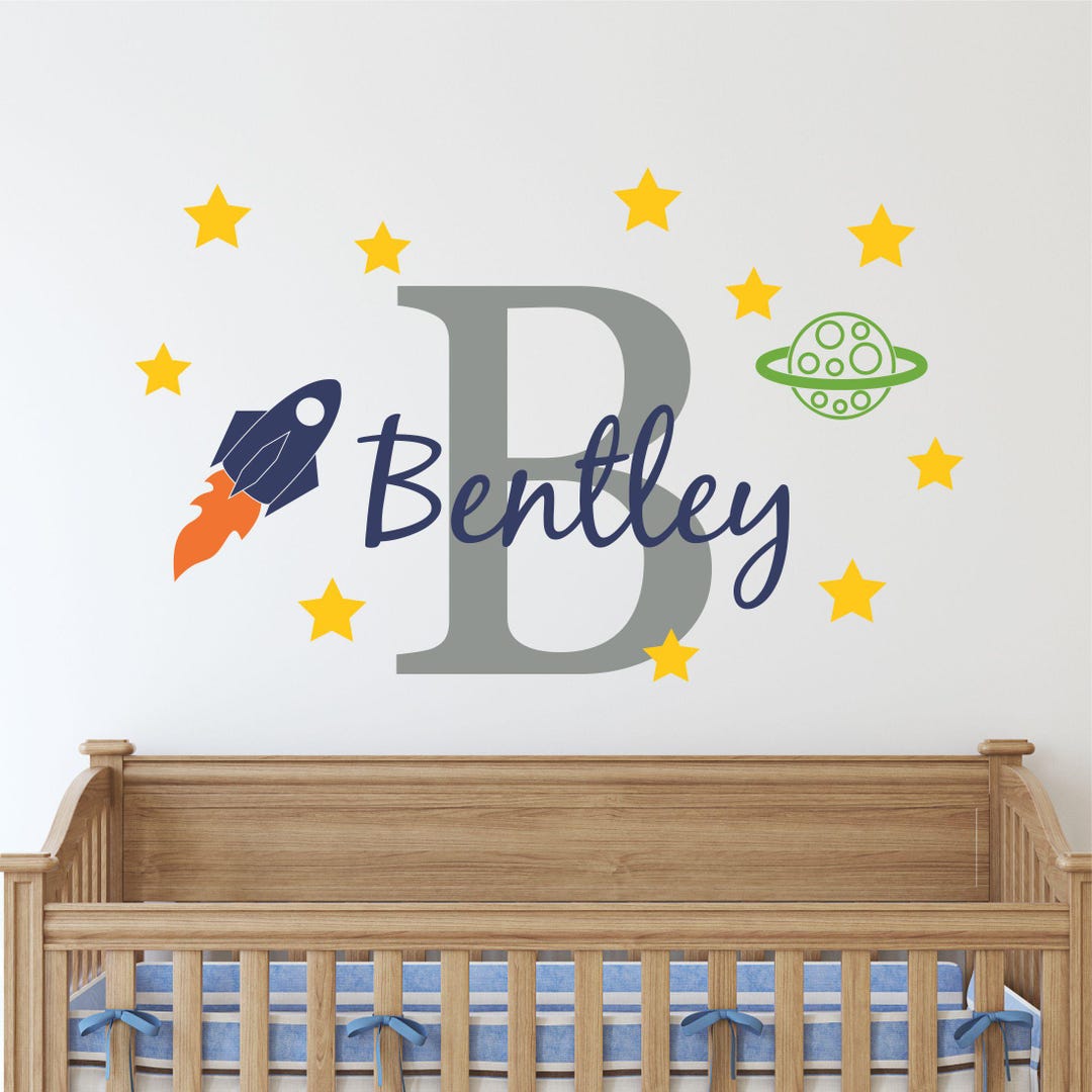 Rocket Wall Decal, Rocket Decal, Space Decal, Custom Name Rocket Space ...