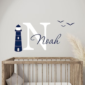 Nautical Wall Decal - Lighthouse Wall Decal - Sailing Decal - Custom Name - Kids Decals  -  Kids Room Decal - Sailing Wall Decal