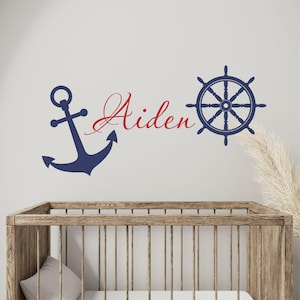 Personalized Nautical Wall Decal – Anchor, Helm, & Custom Name