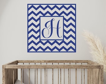 Chevron Kids Nursery Wall Decal - Kids Personalized Initial Chevron Wall Decal Sticker - Baby Nursery Monogram