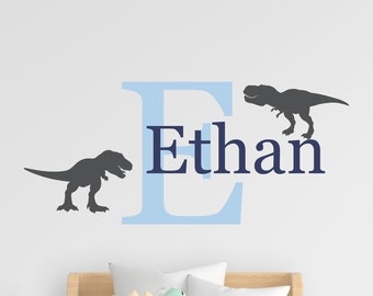 Dinosaur Kids Room Wall Decal, Trex Dinosaur Initial with Name Wall Decal, Dinosaur Nursery Decor, Kids Room Dinosaur Decor