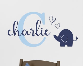 Personalized Name Wall Decal - Elephant Wall Decal - Girls Boys Name Wall Decal - Elephant Decal - Nursery Wall Decal - Elephant Decor