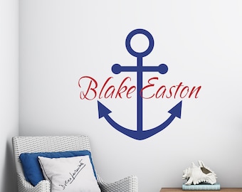 Nautical Name Wall Decal - Anchor Wall Decal - Custom Name Decal - Personalized Anchor Decal - Kids Room - Sailing