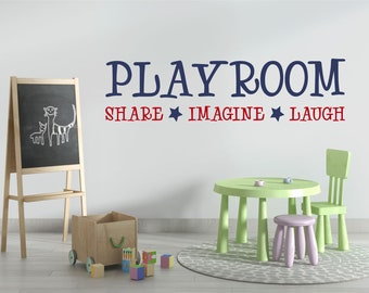 Playroom Wall Decal - Share Imagine Laugh Decal Quote Decor