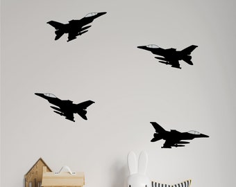 Military Airplane Jet Wall Decal Set of 4 - Fighter Jet Airplane Decal - Army Military Fighter Jet Wall Decals - Gift