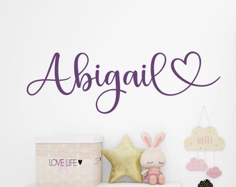 Girls Name With Heart Wall Decal, Nursery Room Hearts Decals