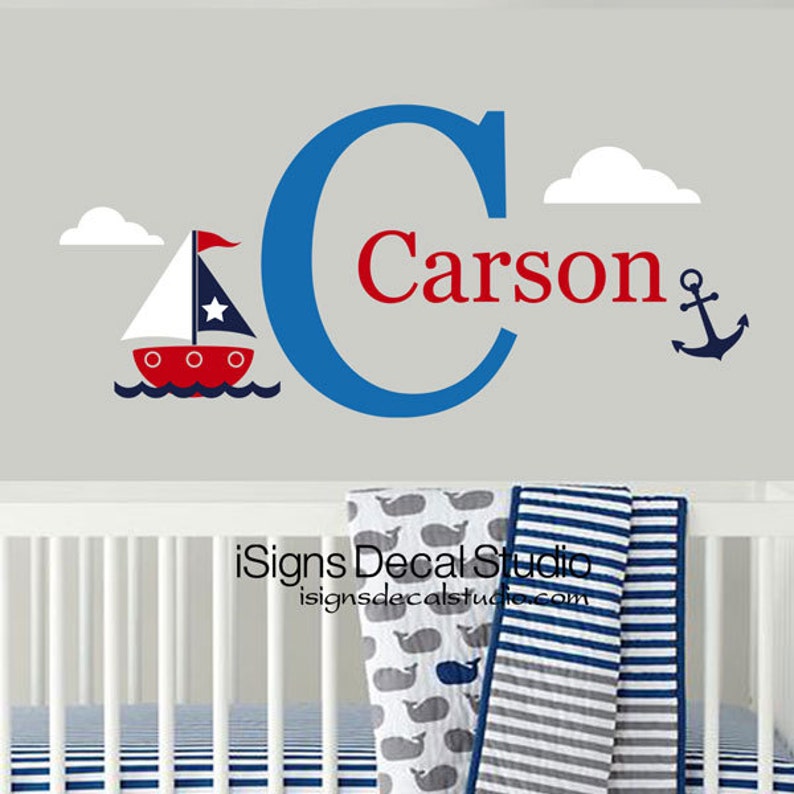 Nautical Wall Decal Sailboat Decal Nursery Wall Decals Etsy