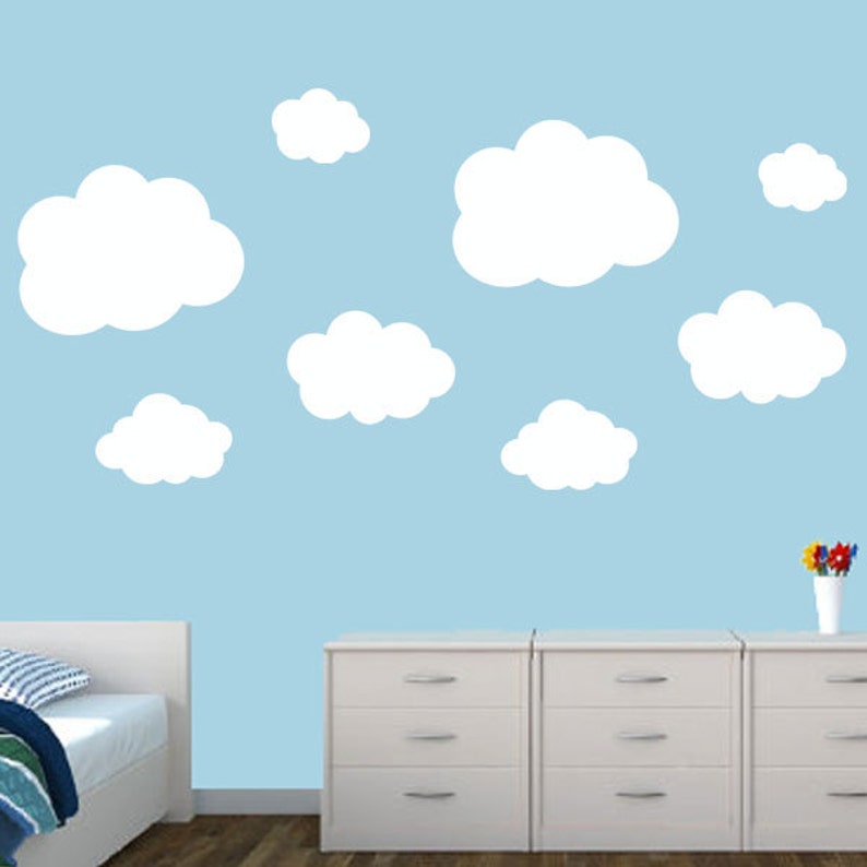 clouds wall decal set 8 nursery clouds kids wall decals | etsy