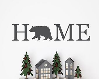 Home Bear Decal - Rustic Cabin Entranceway Wall Decals - Cabin Decal - Wildlife Decals